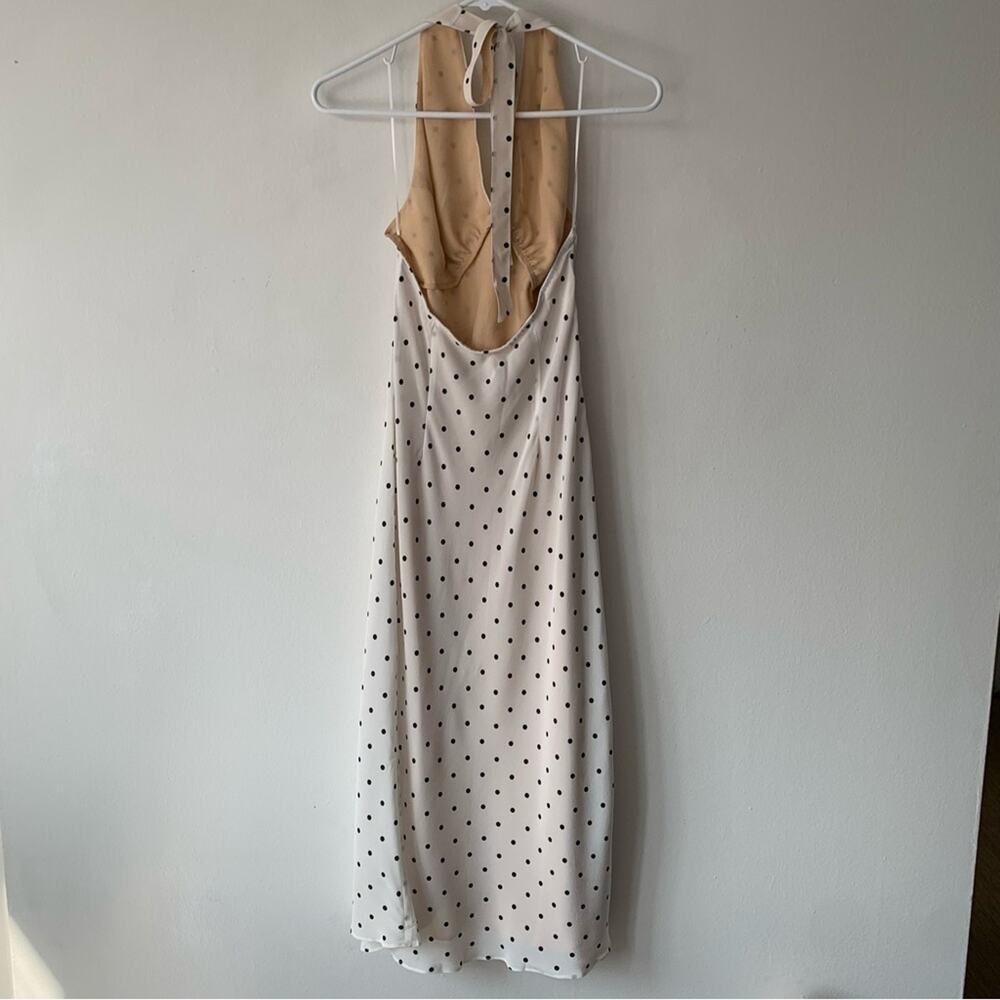 Realisation Sadie Silk Halter V Neck Midi Slip Dress Petite Spot Polka Dot White - Picture 13 of 16